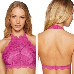 NWT Free People High Neck Pink Lace Halter Bralette